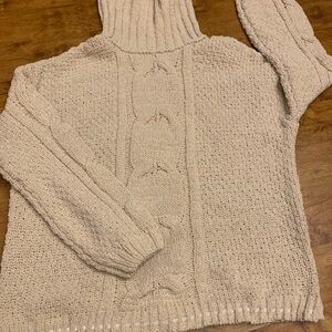 Seven7 Cream Cowl Neck Cable Stitch Sweater